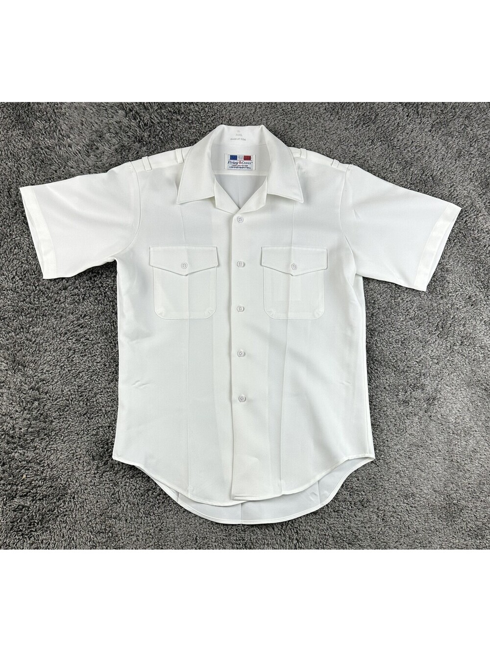 US Navy White M/L Mens Short Sleeve Uniform Shirt Flying Cross Made in USA